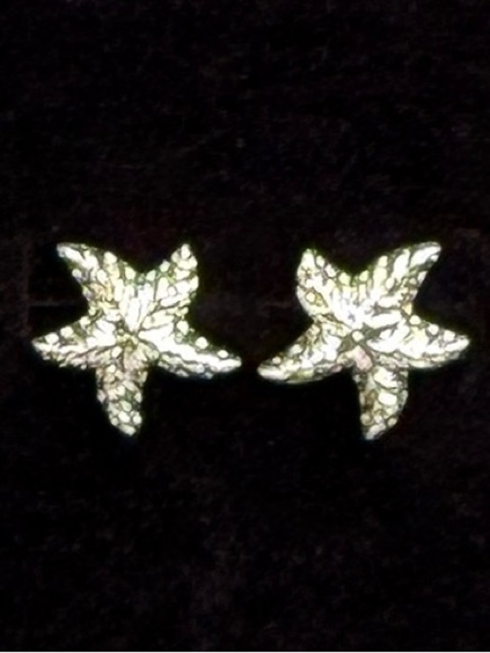 Vintage, silvertone, etched starfish, pierced post earrings
